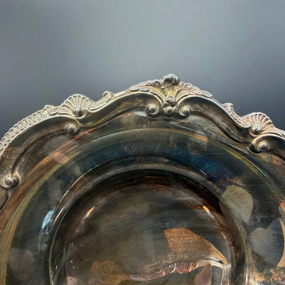 Bristol Silverplate by Poole Footed Bowl 136 Ornate Scrolled Shell Rim Vintage